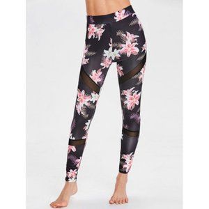 FLORAL PRINT MESH PANEL TIGHTS:  Black/Pink/White - Various Sizes